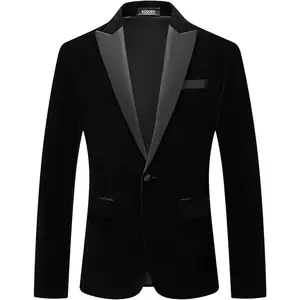 Mens Velvet Blazer Slim Fit Suit Jacket for Men Peaked Lapel One Button Tuxedo Blazer Wedding Prom Dinner(Sheet)