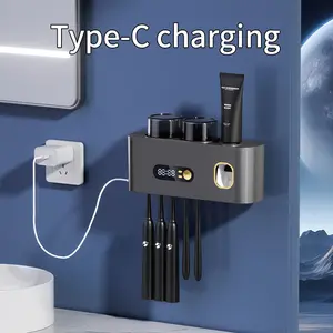 Smart Toothbrush Disinfector with Automatic Toothpaste Dispenser, Wall Mounted Modern Bathroom Organizer, Smart Toothbrush Holder, USB Rechargeable, Perfect Gift