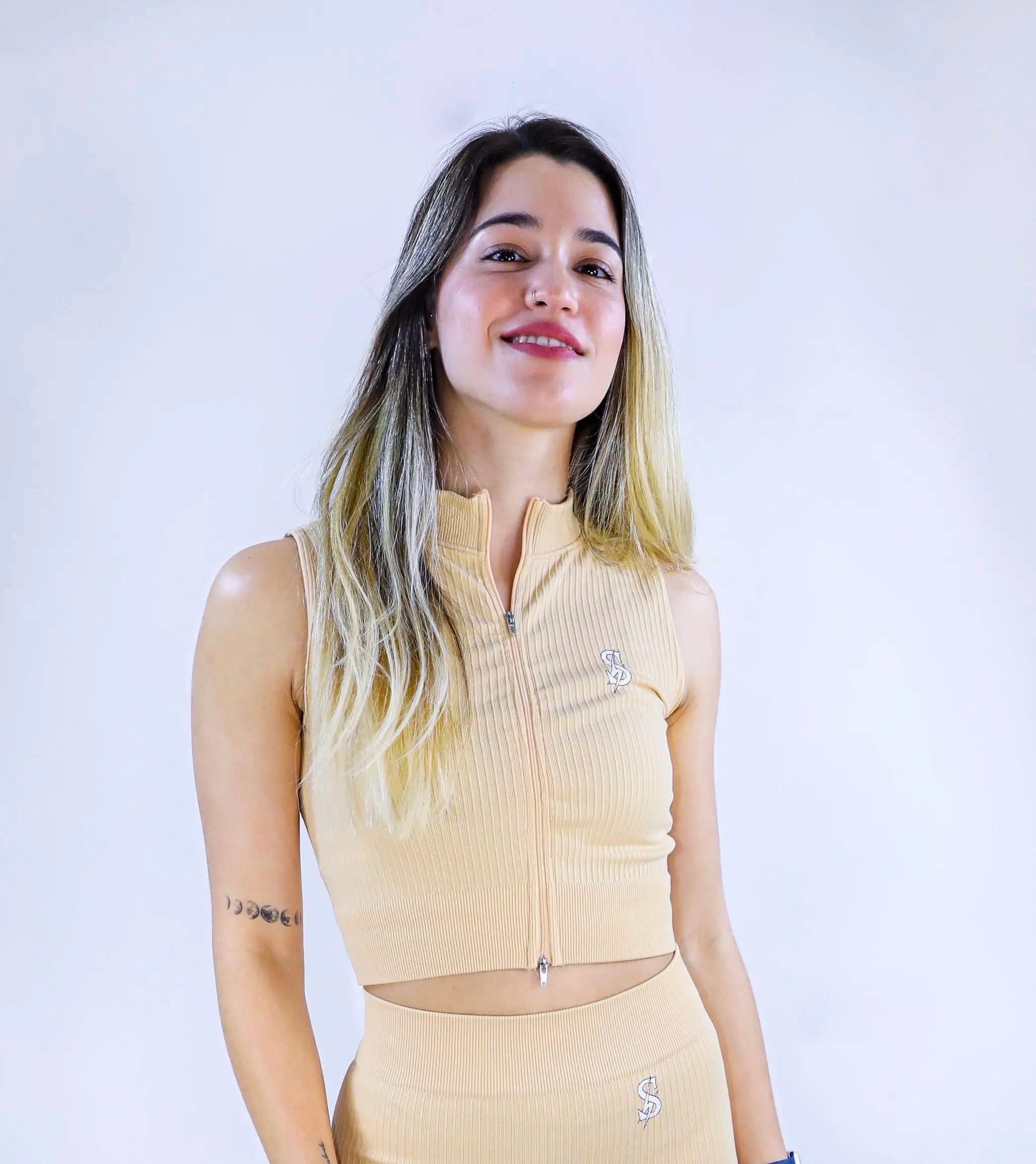 Double Zip Tank Top- Khaki