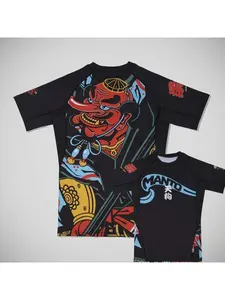2026 MANTO "Tengu" Japanese Oni Demon Print Short Sleeve Rash Guard Black BJJ Compression Training Shirt for Men
