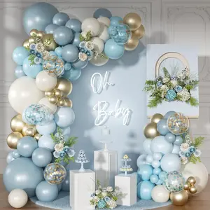 Dusty Blue, Gold, and White Balloon Arch Kit - 146 Pcs Garland Kit for Shower, Wedding, Birthday, and Bridal Party Decorations Round