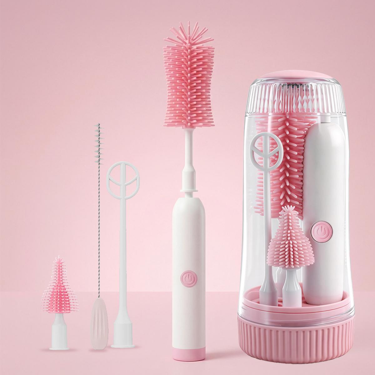 Electric Bottle Cleaning Brush, Baby Bottle Brush Cleaner, Water Bottle Cleaning Kit, Nipple Brush,Straw Cleaner Brush, 360° Rotation, Silicone Material, Waterproof,6 Packs Set for Newborns