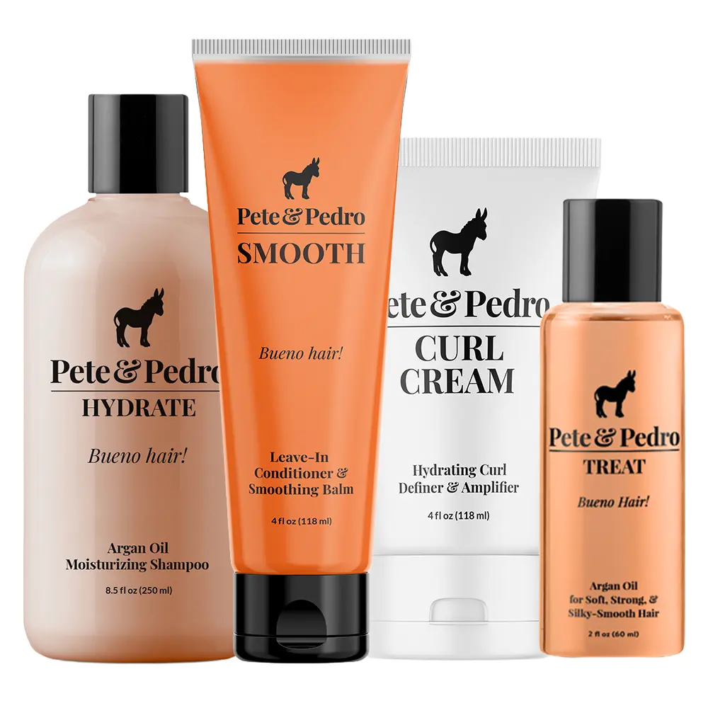 The Curly Hair Essentials Kit – Hydrate Argan Oil Shampoo, Leave-In Conditioner, Curl Cream & Argan Oil Treatment | Deep Hydration, Curl Definition, Frizz Control, Softness, Shine, Elasticity | For Curly, Wavy, Frizzy, Dry Hair | Men’s Curl Care System