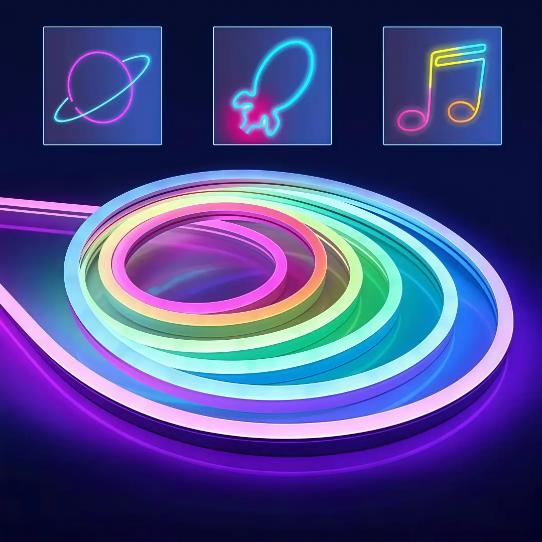 RGB-Ic Neon LED Strip Light, Neon Accent Lights, Adjustable RGB Lighting, Music Sync & Wireless APP Control, 200+ Modes, RGB Led Effects, USB Powered, Flexible Ambient Lighting, Home Decor, Party, Halloween, Christmas