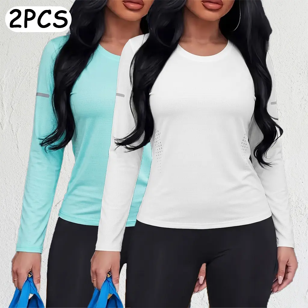 2-pack women’s long-sleeve shirts—very casual wear, outdoor sports tops suitable for hiking, leisure, and office settings.