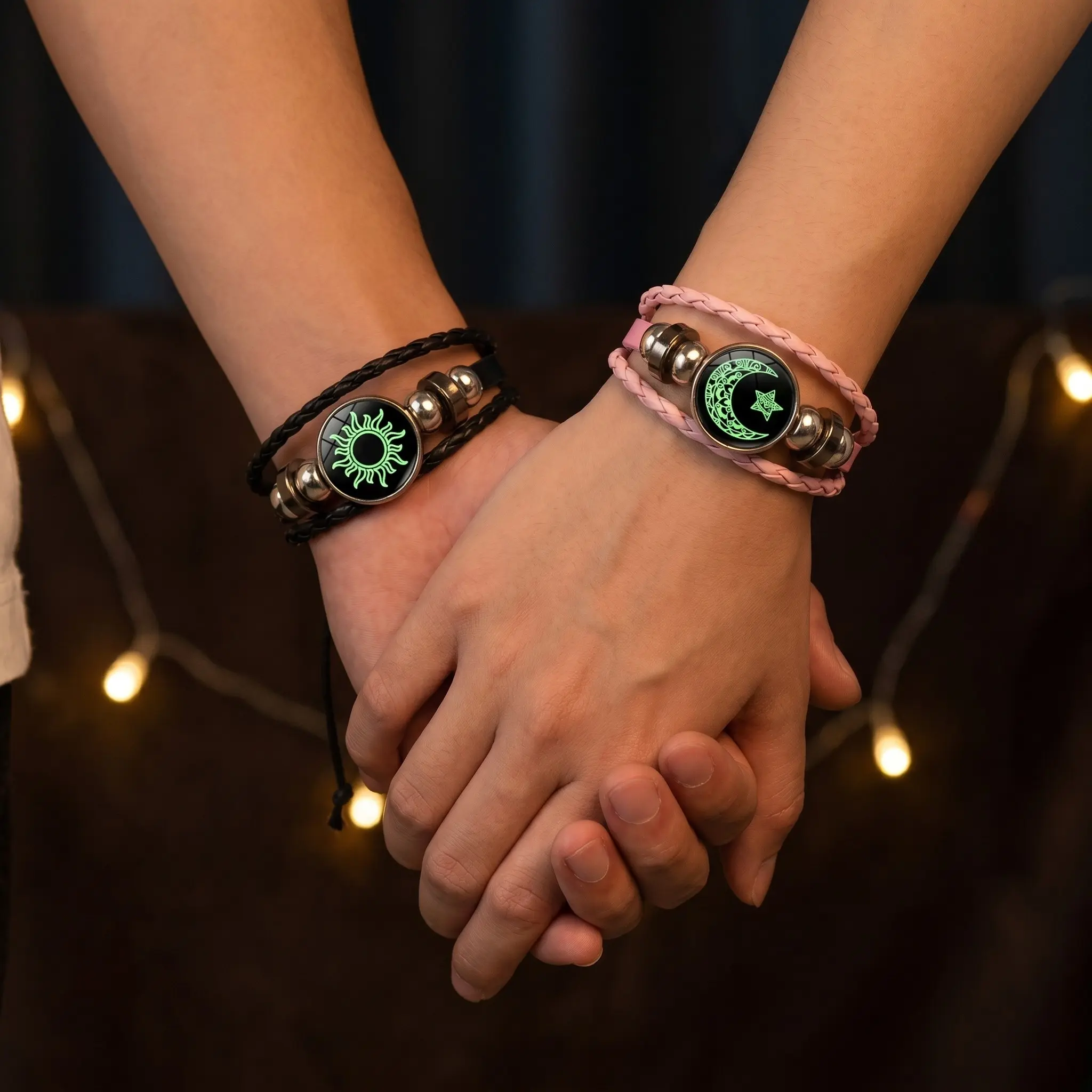 Glowing Braided Couple Bracelets (2-Piece Set), Perfect for Lovers, Valentine's Gift, Anniversary, Birthday Surprise, Daily Wear Accessories, Fashion Bracelet
