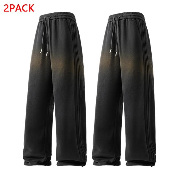 2PACK Men's Soft Gradient Striped Wide Leg Pants, Casual Drawstring Baggy Trousers, Perfect for Street, Gym, Daily & Lounge Wear