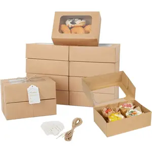 24 count Cookie Boxes with Window for Paper  Giving Brown Bakery  Boxes 9 x 6.3 x 3 Inch, Easy Estate Holiday Packaging for Cookie, Cupcaked, Donuts & Pastries