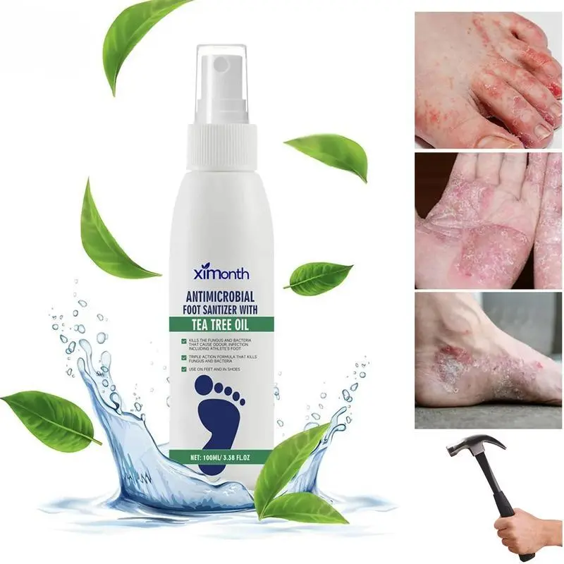 Antibacterial Alcohol-Free Normal Liquid Tea Tree Oil Foot Sanitizer Spray - Athlete's Foot Aid for Dry Cracked Heels, Nail Fungus, Itchy Skin Care