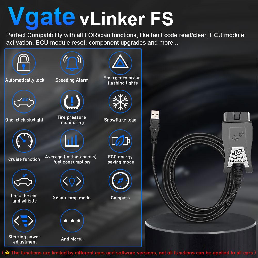 Vgate vLinker FS FORScan OBD2 USB Scanner, HS/MS-CAN Auto Switch, 18V FEPS Programming for Ford F-150 Mazda Lincoln