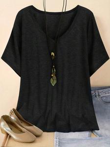 【plus size】 solid v neck tee, casual short sleeve t-shirt for summer, women's plus clothing for daily wear