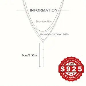 925 Sterling Silver Beaded Y-Shaped Chain Necklace, Multi-Functional Layered Design, Low Allergenic, Bohemian Style, Elegant Charm for Women