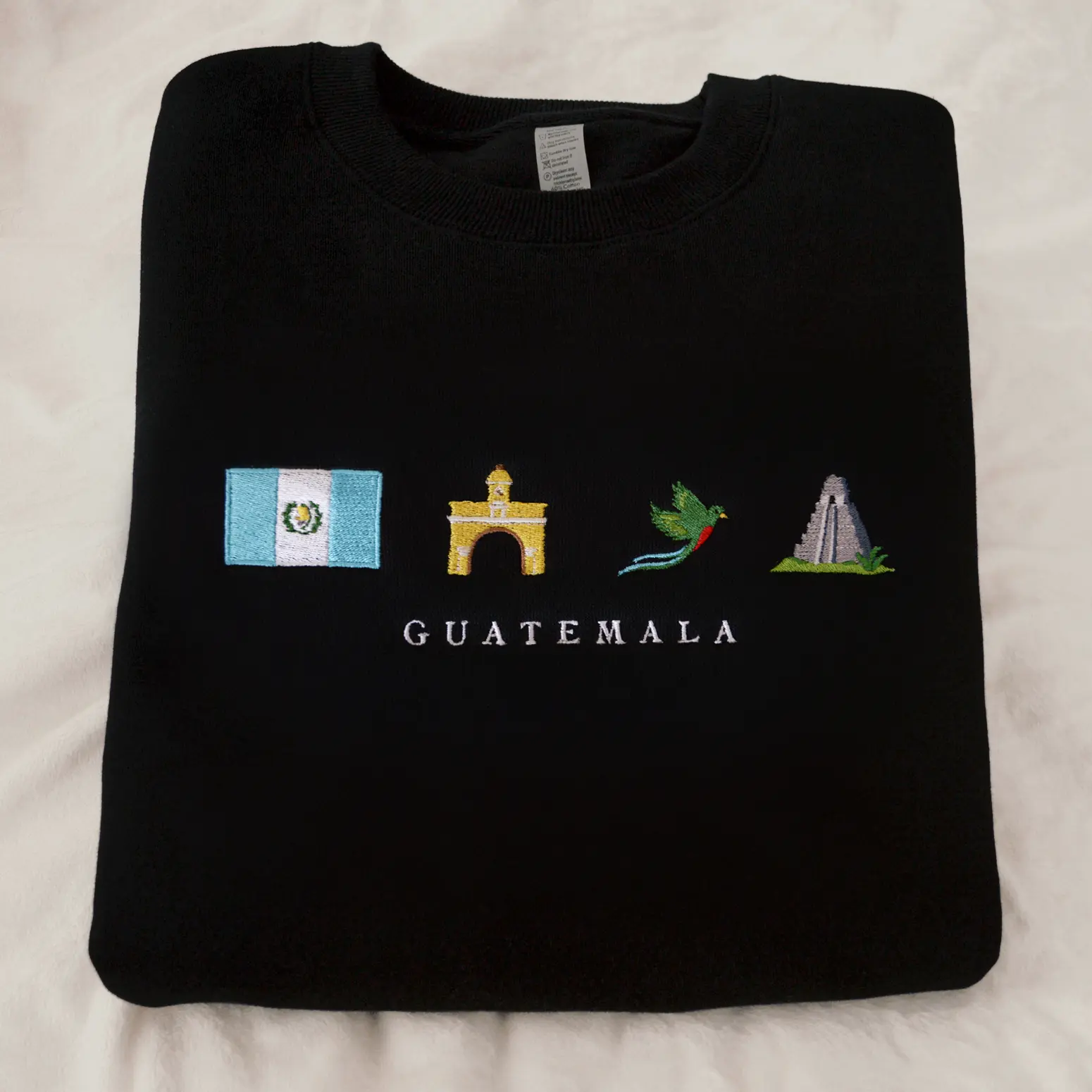 Embroidered Guatemala Sweatshirt T-Shirt Hoodie, Guatemalan Flag Quetzal Arch Volcano Crewneck, Heritage Gift, Guatemala Pride Apparel
