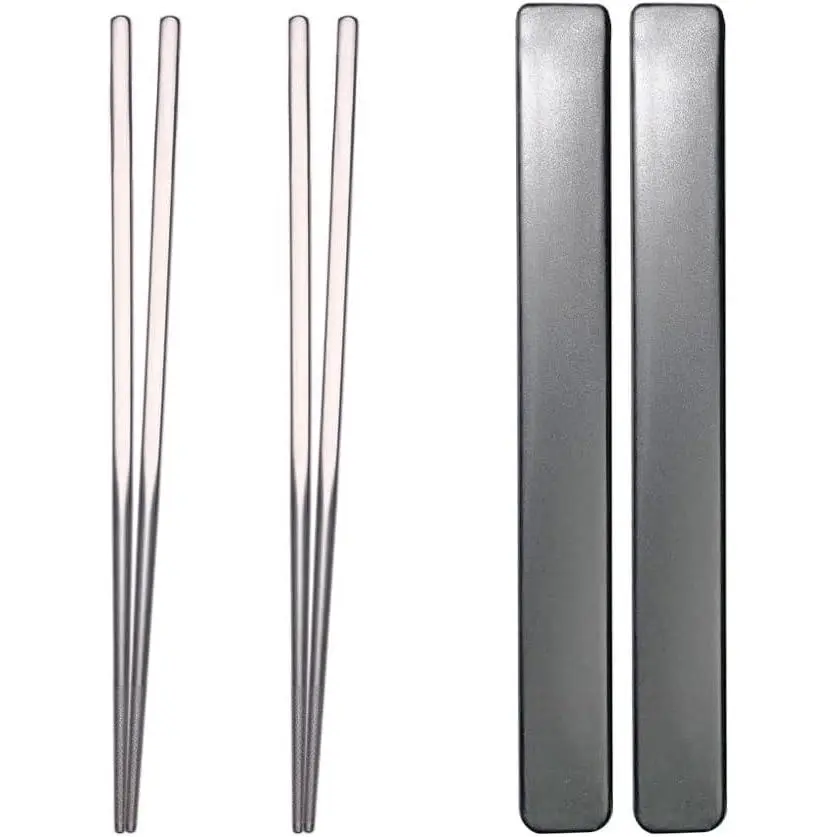 Titanium Chopsticks   2 Pairs of with Plastic Travel Case for Sushi Noodles Rice Ramen & Japanese Cuisine.(9-inch)