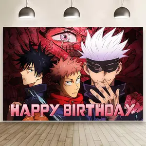 Jjk Birthday Backdrop – Yuji Itadori, Megumi Fushiguro & Satoru Gojo, Ideal for Anime Theme Birthday Parties & Jujutsu Kaisen Fans’ Decor, Brings Passionate Anime Vibe, A Cool Gift for Anime Lovers, 2D Print