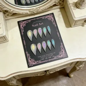 Handmade Cat Claw False Nails, Aurora Rainbow Starry Dream Removable Nail Art, Short Matte Finish, European and American Style, Single Item