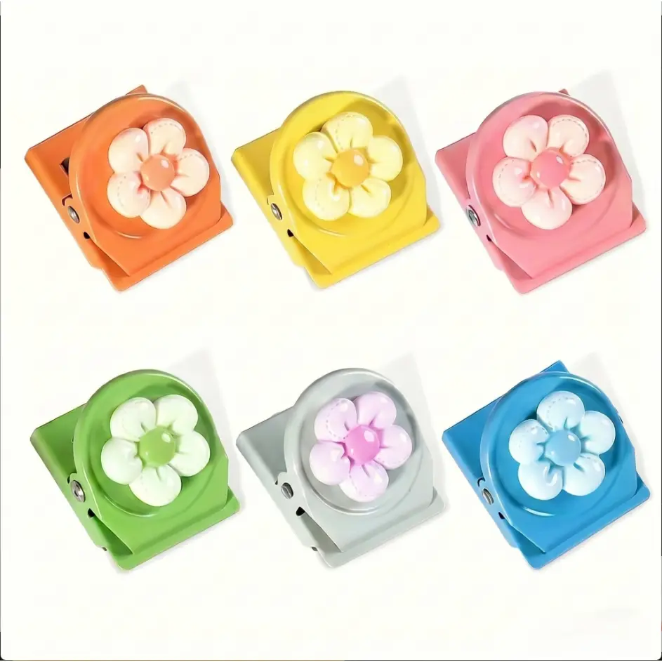 6 Pcs Cute Flower Magnetic Sealing Clips - 2-in-1 Snack Bag Sealer & Fridge Memo Clip, Cute Magnets for Fridge, Magnetic Item, Home Decor, Kitchen Food Storage Helper That Wipes Clean After Snacks