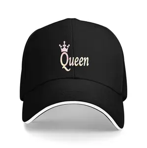 Stylish Black Baseball Cap Featuring Glittery Pink And Gold Queen Design With Crown For Fitness Running And Casual Wear