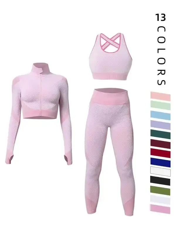 Women's Colorblock Zip Up Shapewear Set, Casual Comfy Crop Jacket & High Waist Leggings & Bra for Wear, Summer Outfits 2024, Women's Shapewear Set for Spring & Fall,