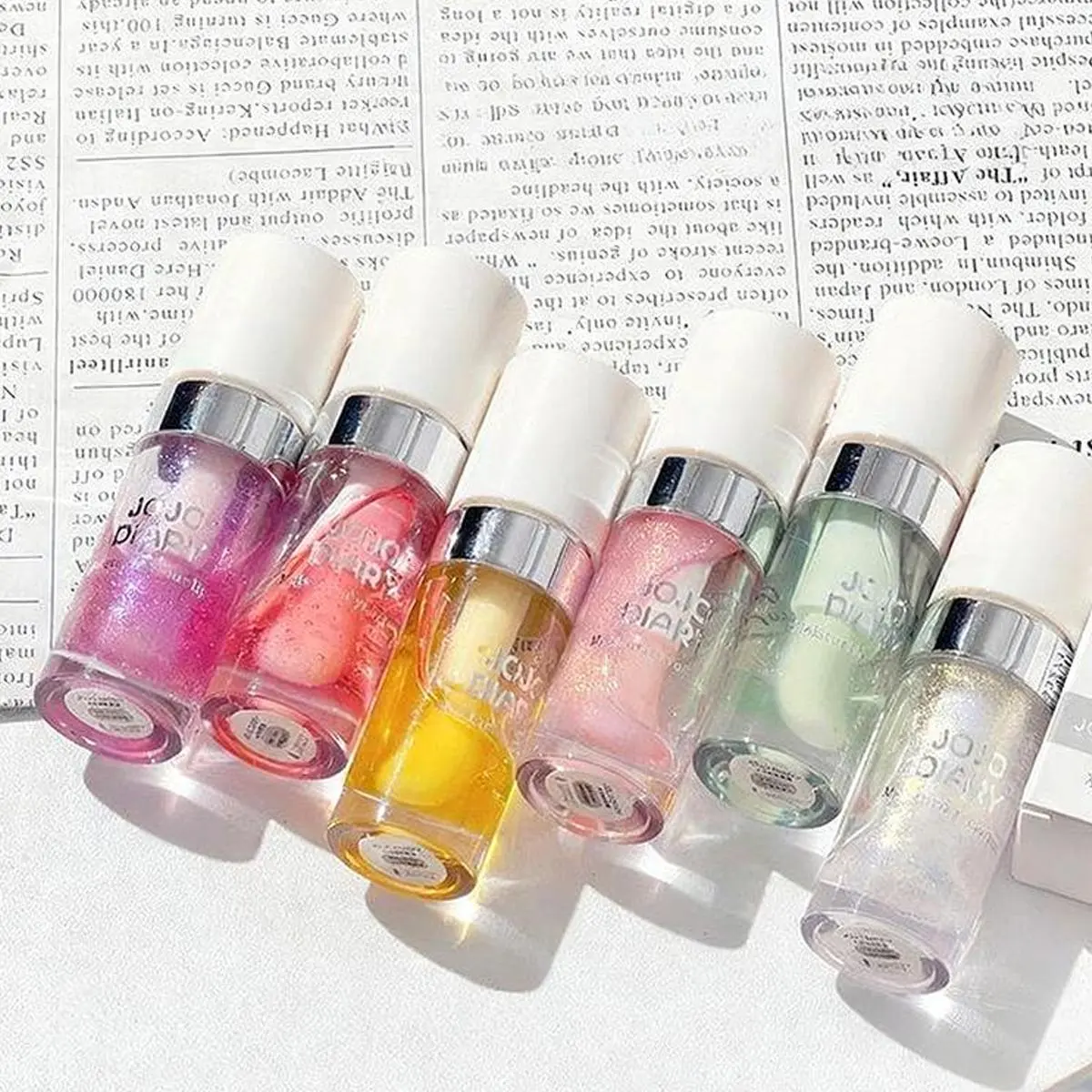 6-pack Silver-Edged Glossy Plump Lip Gloss, Moisturizing and Hydrating, Layerable Lip Plumping Oil, Glass Lip Shine, Lip Care