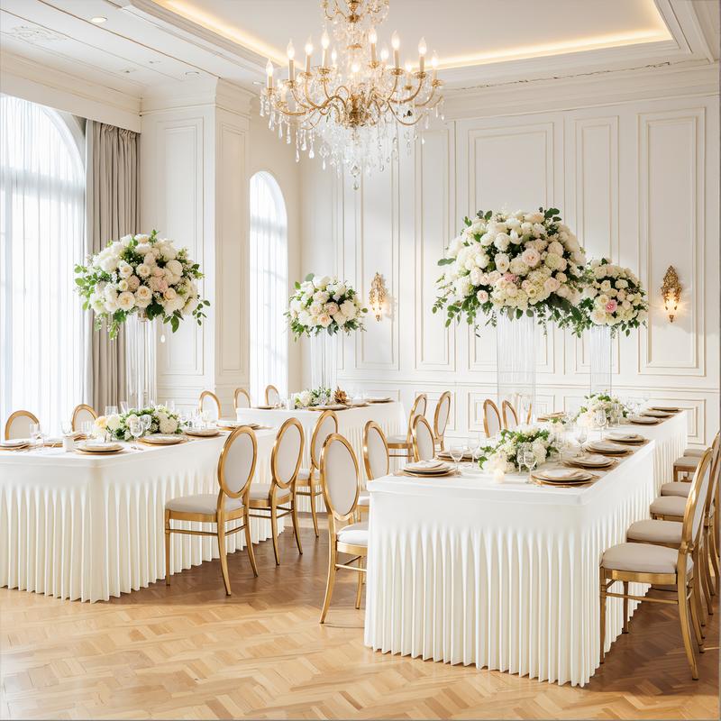 2 Pack Spandex Christmas Tablecloths for 4/6/8FT Rectangle Tables Stretch Wrinkle-Free Table Covers with Skirt for Holiday Parties Weddings & Banquets