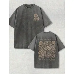 Unisex Washed, Secret Printed T-Shirt With Fresh Flowers, High-Quality Printed Cotton Retro Fashion Brand T-Shirt, Men'S T-Shirt, Beach Essential, Men'S Summer T-Shirt, Holiday Gift, Perfect Gift-Unisex Comfortable Vintage Street All Season