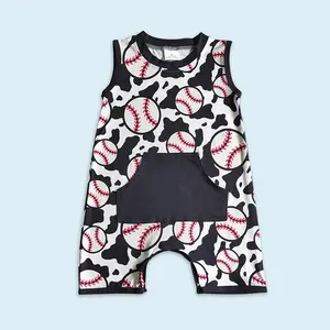 Newborn baby boy baseball summer romper
