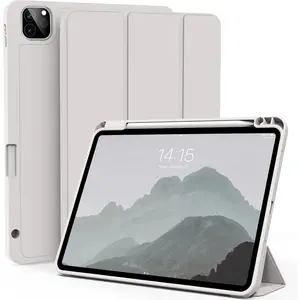 Case for iPad Pro 11 Inch 4th/3rd/2nd Generation (2022/2021/2020) with Pencil Holder, Slim Trifold Smart Cover with Soft TPU Back, Support 2nd Gen Pencil Charging, Auto Sleep/Wake, Gray