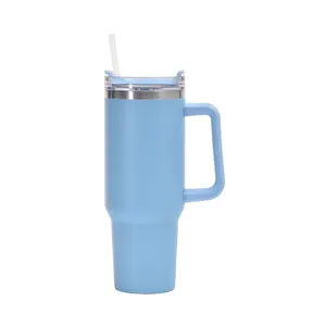 Large Portable Car Cup, 40 oz, Macaron Multicolor, 304 Double-Wall Stainless Steel, with Handle and Straw — for Office, Travel, and Outdoor Use