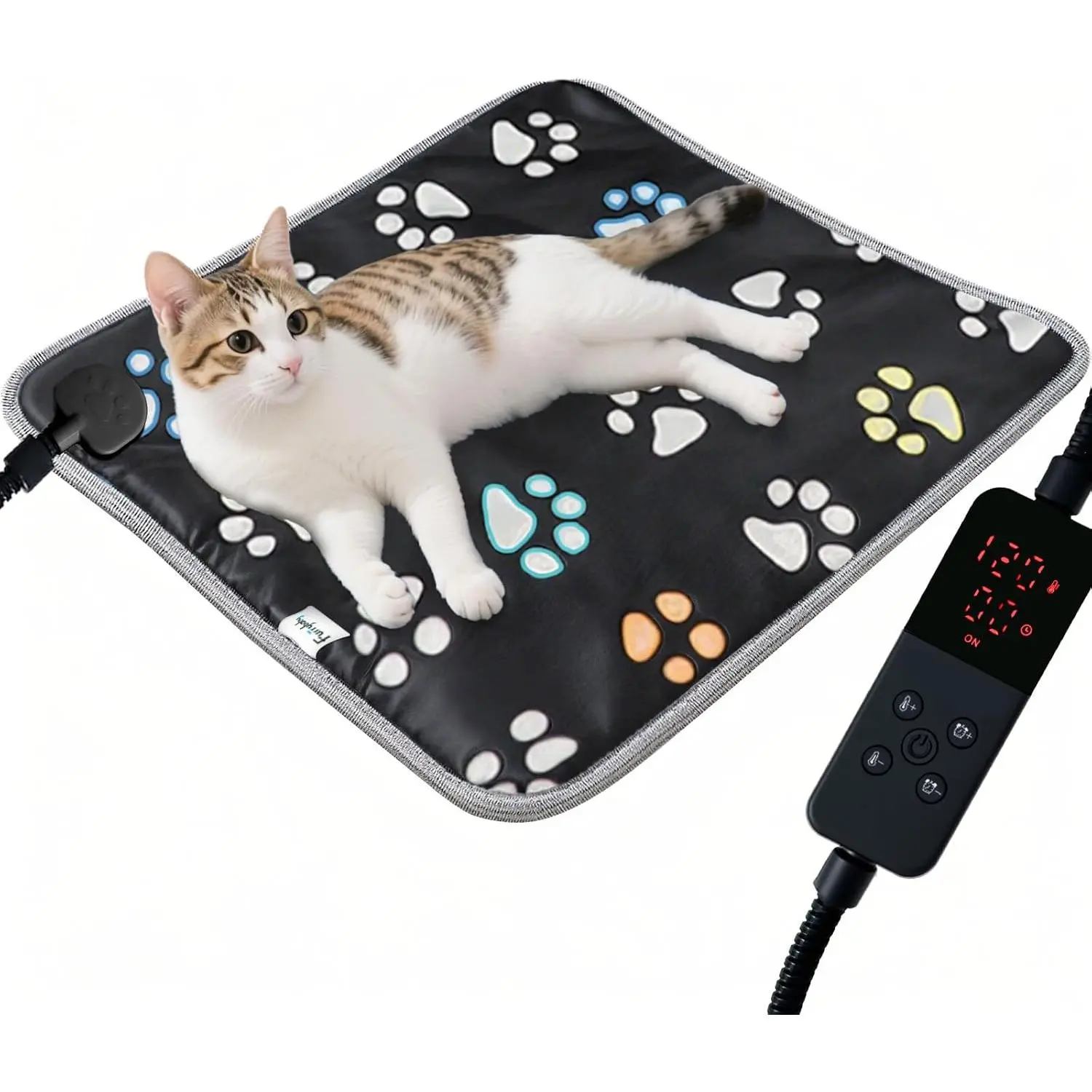 furrybaby Pet Heating Pad - Indoor Oxford Fabric, Scratch-Resistant Waterproof Mat, Smart Switch, Durable Anti-Bite Tube, Extension Wire, Adjustable Temperature with Control (1 Pack Black, 17x17in)