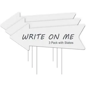 Blank Arrow Signs with Stakes 3 Pack 17 x 6 Inches Wedding Directional Yard Signs with Stakes, This Way Arrow Yard Signs Birthday Party Signs Arrow