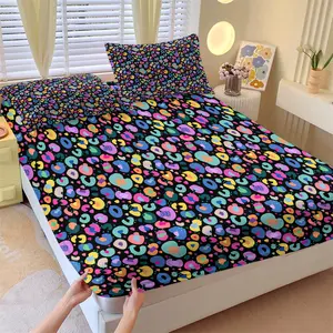 3-Piece Y2K Rainbow Leopard Print Fitted Sheet Set, 1 Fitted Sheet + 2 Pillowcases, Ultra Soft Breathable Fabric, Deep Pocket Non-Slip Mattress Cover, Aesthetic Colorful Bedding for Girls Bedroom Dorm