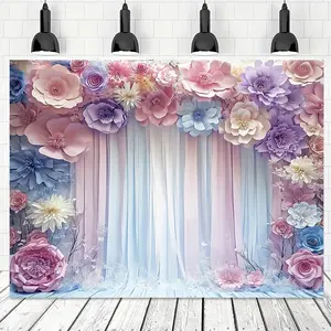Flower Pattern Wedding Backdrop, 1 Count Romantic Wedding Decoration Banner, Photo Background Cloth, Indoor & Outdoor Decoration Supplies, Ornaments