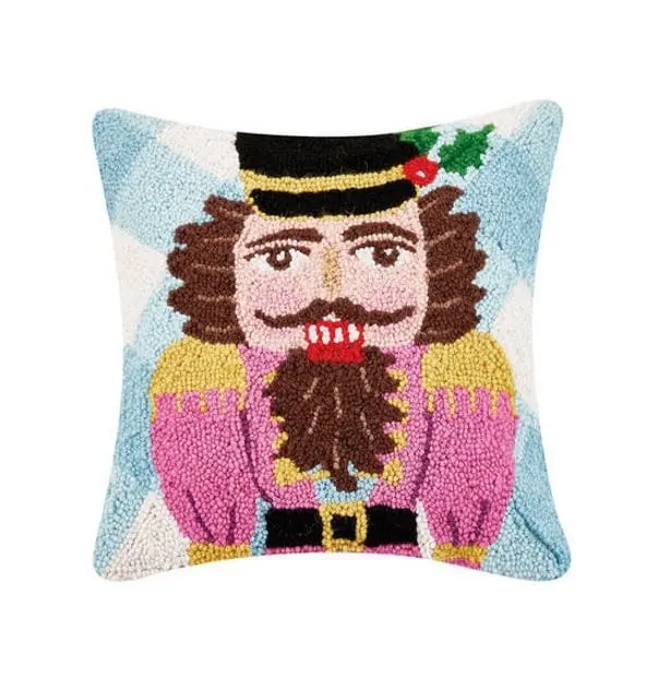 Peking Handicraft 31RN49C16SQ 16 x 16 in. Festive Gingham Nutcracker Hook Pillow