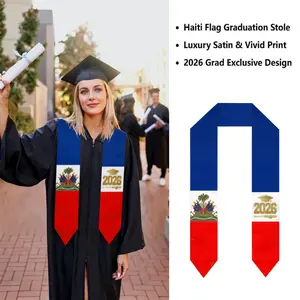 Haiti Flag 2026 Graduation Stole - Class of 2026 Sash,Stole Print Sash for Study Abroad International Students Class of 2026 Silky SatinCapeShawl Set 2026,cords for graduation