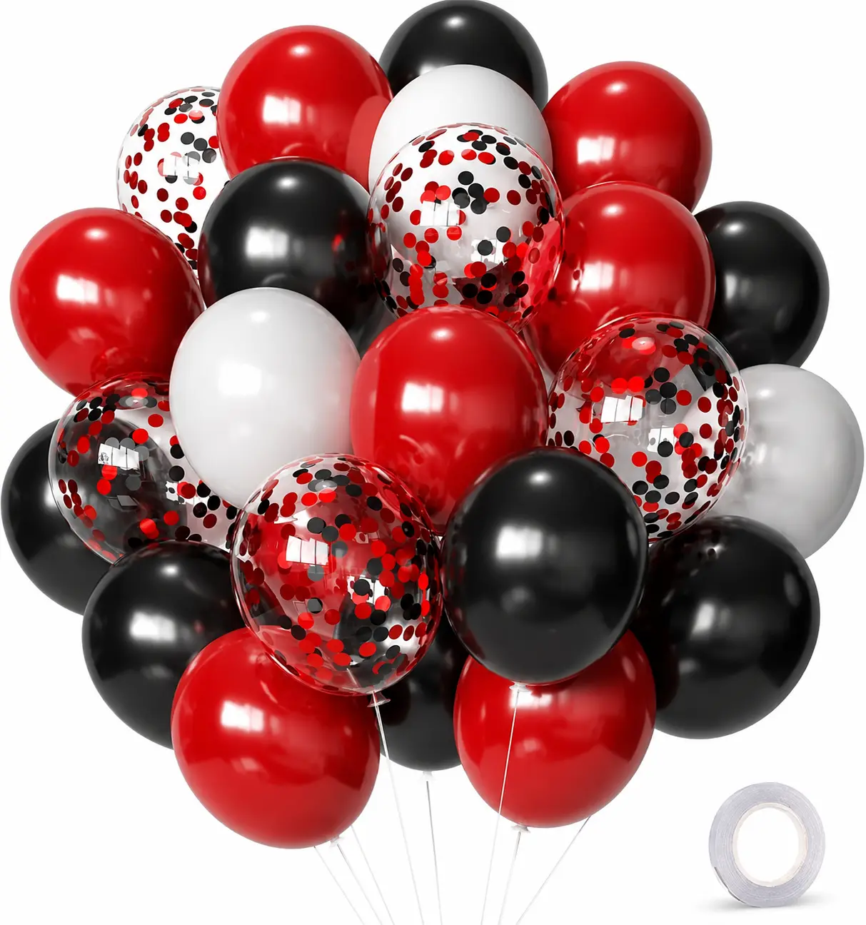 AsBalloon 30Pcs Red Black White Balloon Set, 10 Inch Latex Balloons with 12 Inch Confetti Balloons for Birthday, Wedding & Graduation