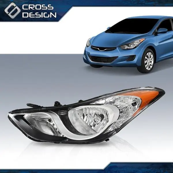 CROSSDESIGN Left Driver Side Halogen Car Headlights Assembly, Compatible with 2011-2013 Hyundai Elantra