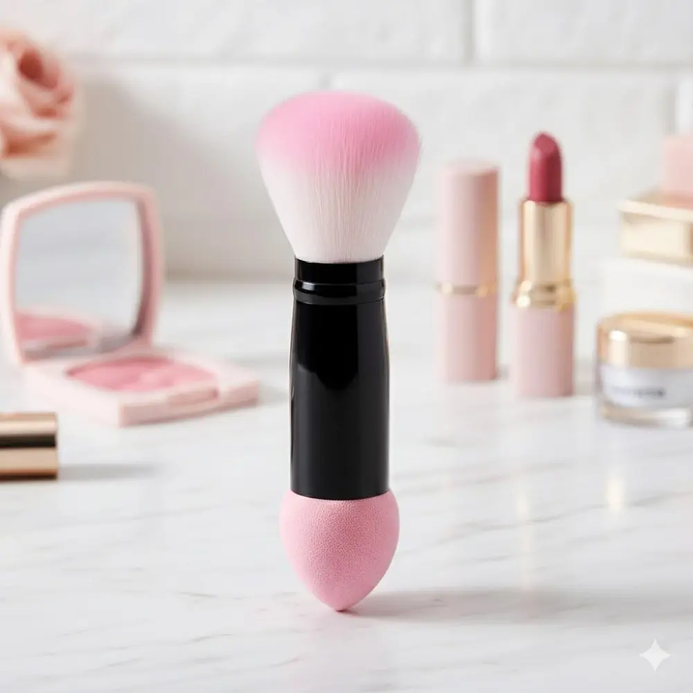 2-in-1 Puff & Brush: Non-Latex Dual-Ended Blush Sponge Set for Sensitive Skin. Portable Multi-Use Makeup Tool for Foundation, Powder, Setting & Touch-Up. Reduces Irritation, Enhances Application.