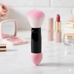 2-in-1 Puff & Brush: Non-Latex Dual-Ended Blush Sponge Set for Sensitive Skin. Portable Multi-Use Makeup Tool for Foundation, Powder, Setting & Touch-Up. Reduces Irritation, Enhances Application.
