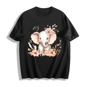 Women'S Summer Clothing Featuring a Round-Neck, Short-Sleeve T-Shirt with a Cute Elephant Print Adorned with Animal And Floral Designs. It'S Comfortable, Soft, Stylish, Elegant, And Versatile for Casual Wear, Suitable for All Seasons
