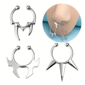 Stainless Steel Horseshoe Nose Rings, Non Piercing Nose Ring for Men