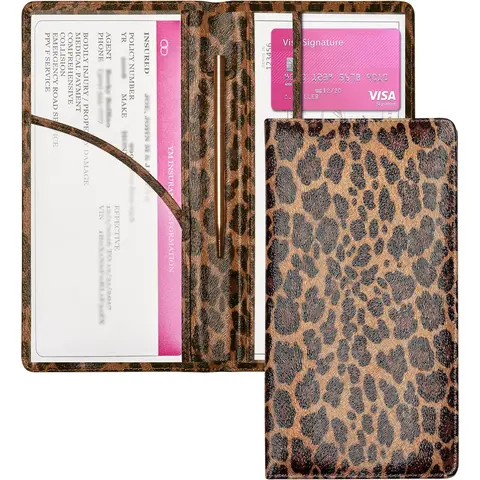 Leopard Registration and Holder, Document Holder with Closure, Organizer Glove Box Compartment Organizer, wallet Case for Teens Men Women