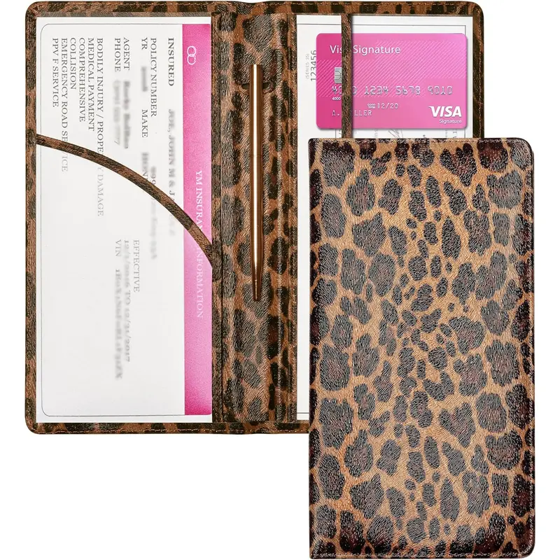 Leopard Registration and Holder, Document Holder with Closure, Organizer Glove Box Compartment Organizer, wallet Case for Teens Men Women