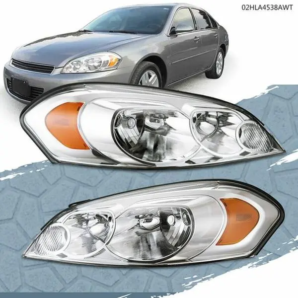 CROSSDESIGN Chrome Car Headlights Lamps, Car Lighting Upgrade, Compatible With 2006-13 Chevy Impala, 2006-07 Monte Carlo