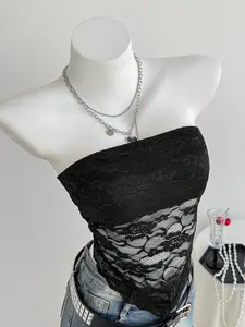 Sexy Lace Bandeau Top With Square Scarf