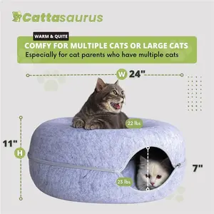 Peekaboo Cat Cave Tunnel Bed for Large Cats 30-45lbs – Washable Donut Hideout