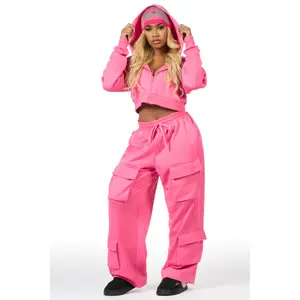 Mauricia Pink Crop Baggy Track Set