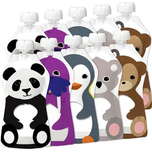 Squooshi Reusable Food Pouch | Large Animal 10 Pack - 5 oz. Containers for Kids - Reusable, washable, refillable. Baby, Toddler, Squeeze Pouch Container.