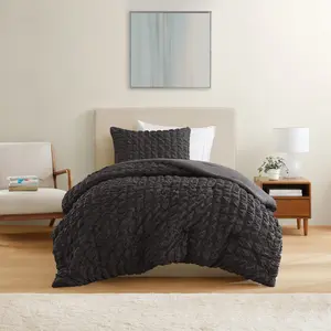 Mainstays 2-Piece Seersucker Comforter Set, Black, Twin/TXL, All Ages, Unisex