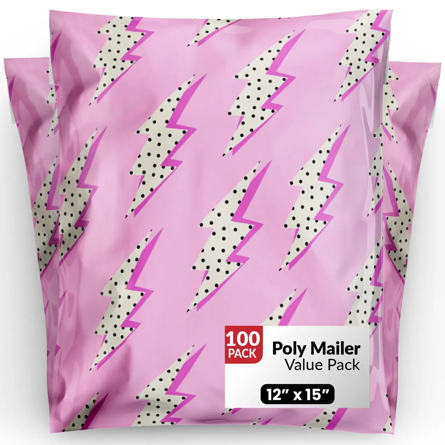 Package Mint 12x15 Poly Mailers - 100 Pack Lightning Bolt Design Poly Mailers Shipping Bags - Waterproof, Tear-Resistant, Self-Adhesive Seal - Decorative Mailing Bags for Clothes, Accessories